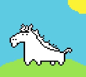 tryin out pixel art and i drew cloppy in a field