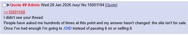 Once he decides to JSID, we're all gonna come here. Brace yourselves for the soyvasion.