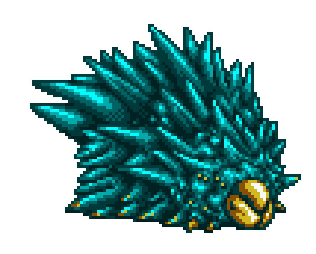 Cyan spikeman rolls by